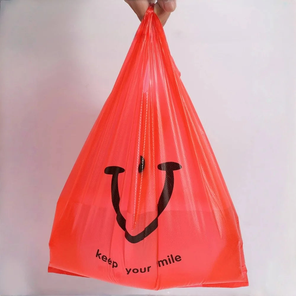 200-50Pcs Plastic Shopping Bags with Handle  3 Sizes Supermarket Shopping Convenient Reusable Bag Kitchen Storage Plastic Bag
