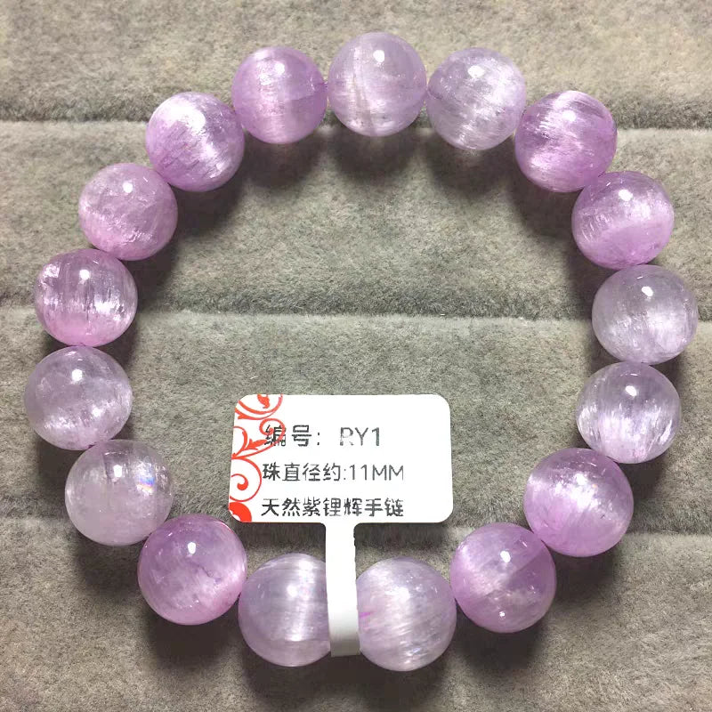Natural Purple Kunzite Clear Round Beads Bracelet Jewelry Women Men Colorful Kunzite Bracelet Cat Eye Women Men AAAAAA