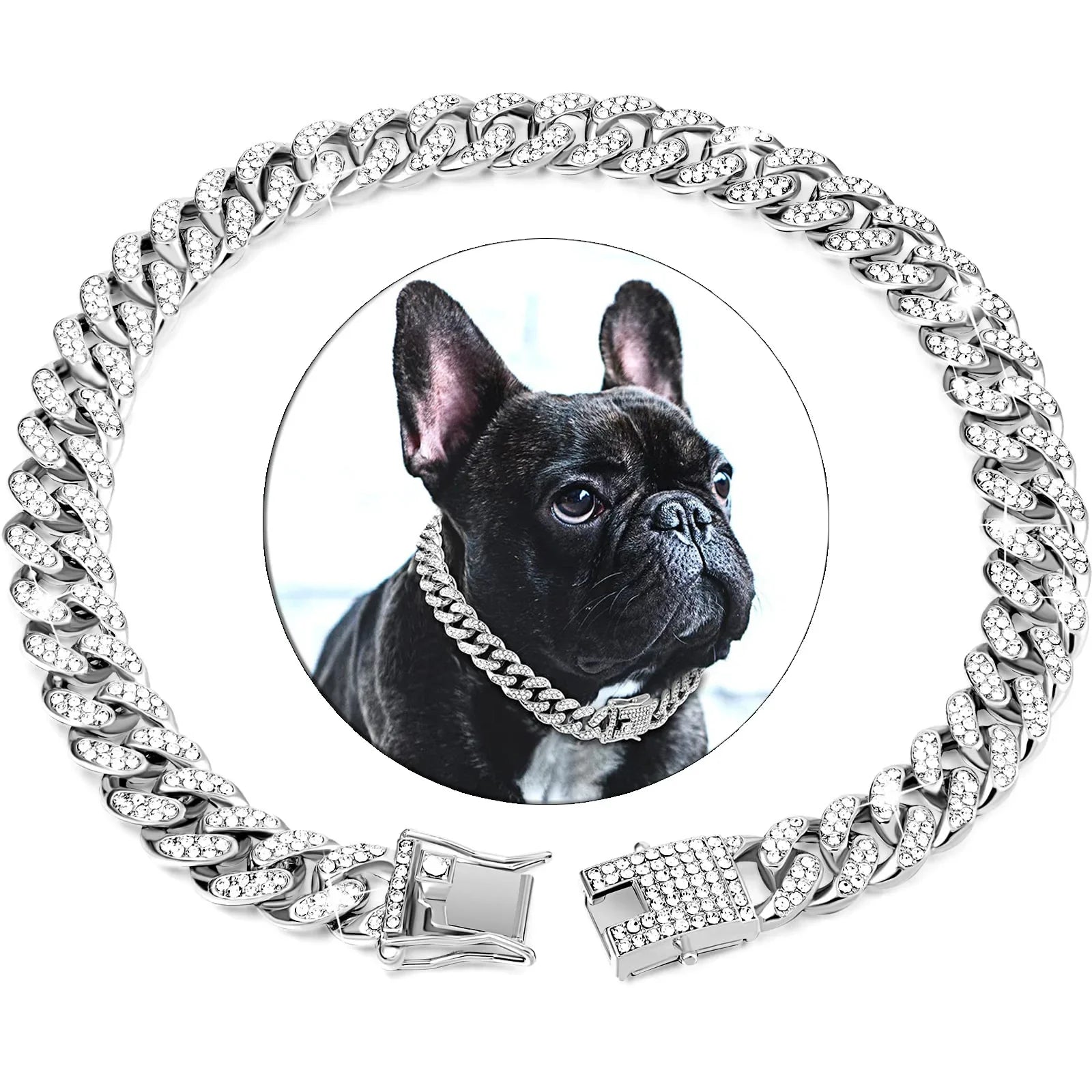 1/2pcs Pet Dog Collar Cat Chain Diamond Walking Metal Chain Collar With Design Secure Buckle Jewelry Accessories Cuban Collar