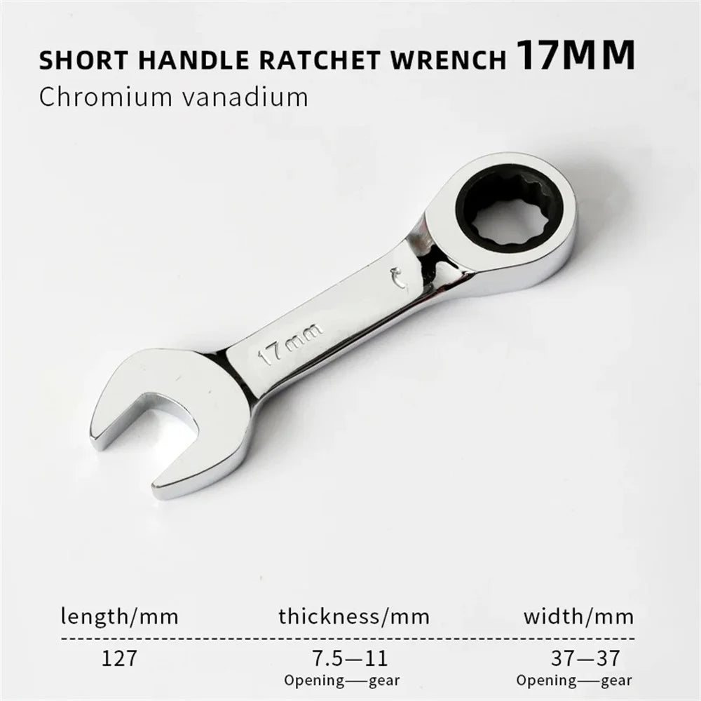 6-19mm Stubby Ratchet Spanner Short Ratchet Wrench Car Repair Hand Tools 72 Tooth Design Short Handle Dual-purpose Wrench Tool