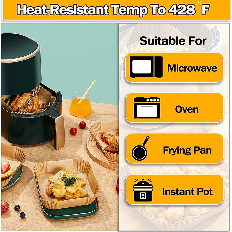 50-300Pcs Large Hot Air Fryer Paper Liners 23cm Square Airfryer Disposable Special Parchment Paper Trays 9inch Oven Baking Molds