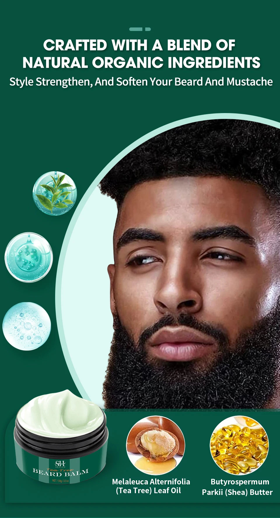 Natural Beard Balm Wax Tea Tree Beard Style Cream Soften Moisturize Thicken Professional Mustache Cream Beard Care For Gentlemen