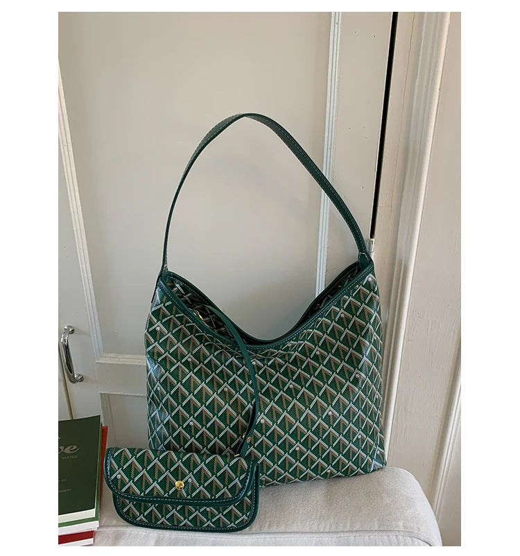 Large Capacity Women's Shoulder Bag Fashionable Commuter Tote Bag Soft PU Leather Printed Geometric Pattern Autumn New Arrival