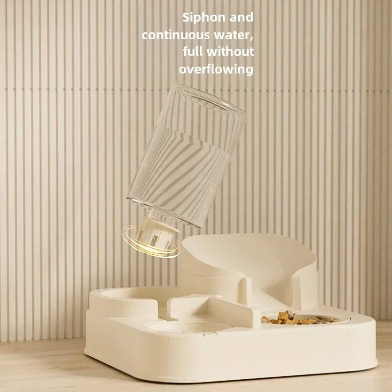 1EE 1Automatic Cat Feeder & Water Fountain Set - Food Grade Plastic - for Cats & Dogs - Gravity Feed Design