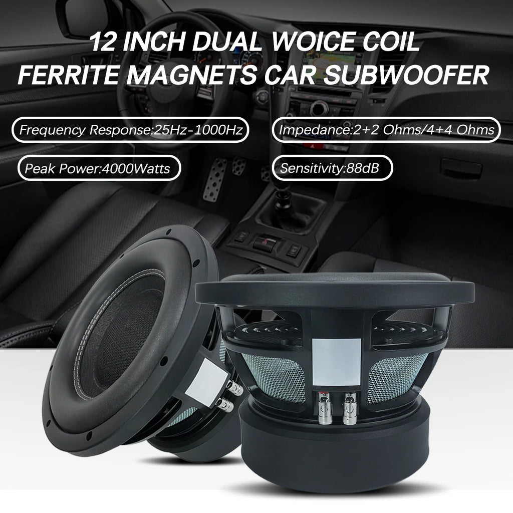 Bass Sub Woofer Dual 2/4ohm Powered 12 Inch Car Subwoofer Basket  Magnents 1500w Car Speaker