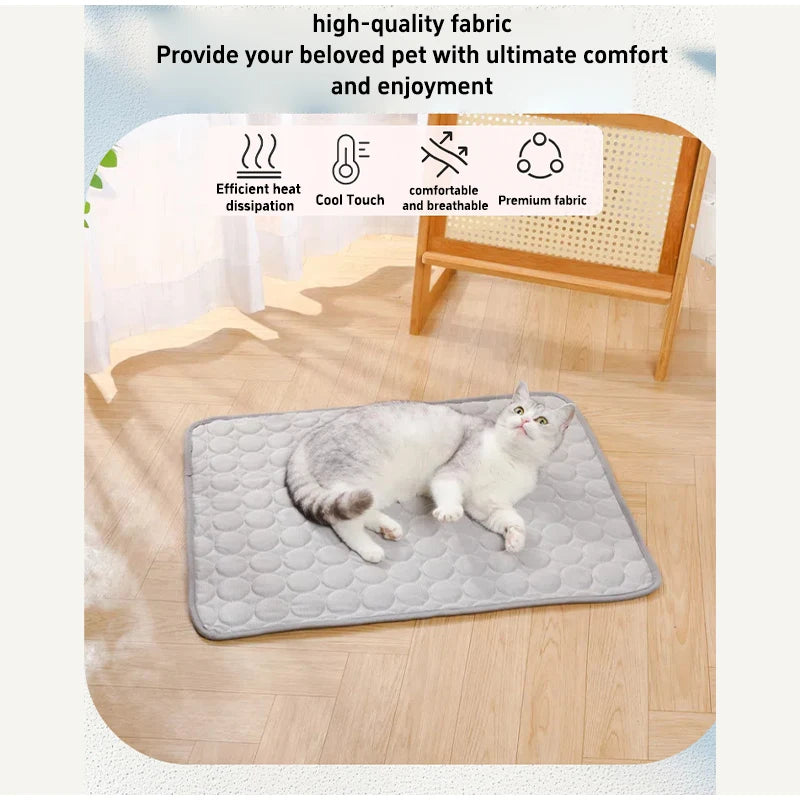 Summer Ice Silk Pet Cooling Mat Dog Cats Non Slip Heat Relief Bed Cat Mat Breathable Ice Silk Cool Dog Mat Washable Pet Supplies