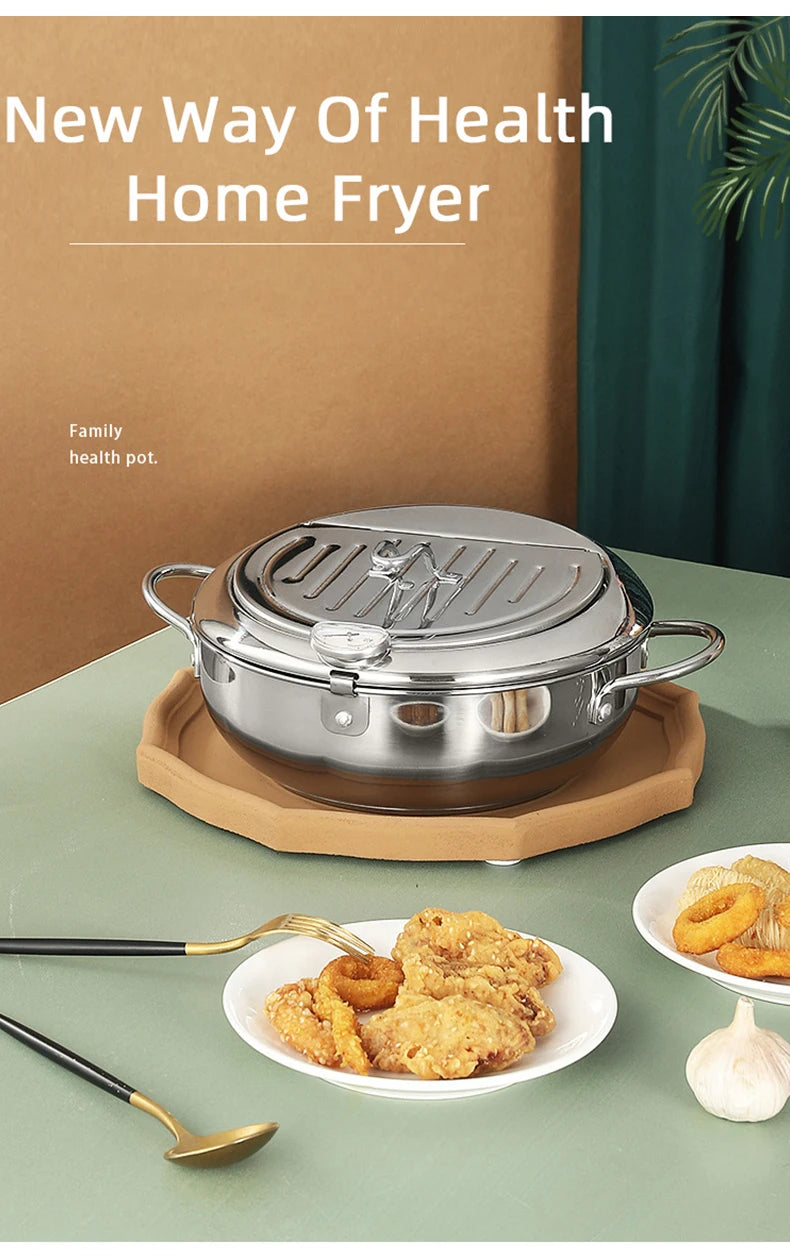 Japanese Deep Frying Pot With A Thermometer And A Lid Fryer Pan 304 Stainless Steel Kitchen Tempura Oil Frying Pan Fryer