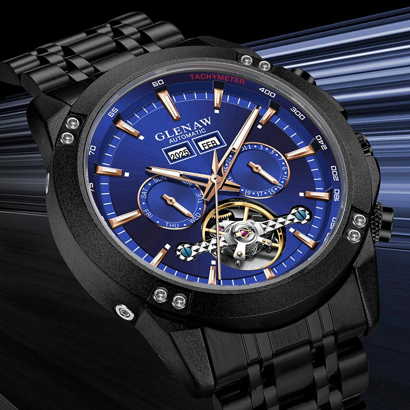 Glenaw high-end brand fully automatic mechanical multi-function watch men's business personality trend waterproof watch