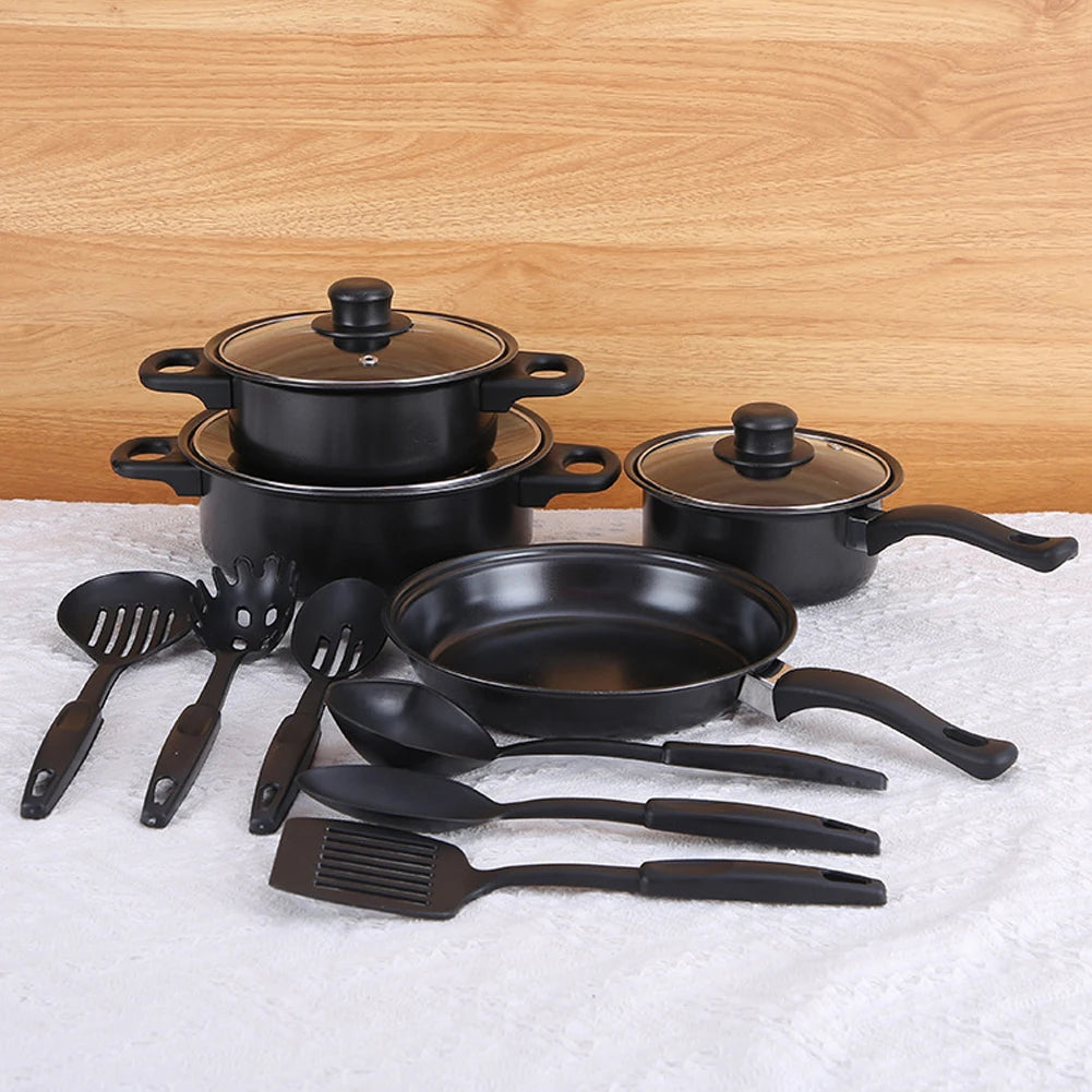 12-Piece Non-Stick Cookware Set Cooking Pot with Lid Milk Pot Maifan Stone Frying Pan Stackable Pot Set for All Types of Cooker