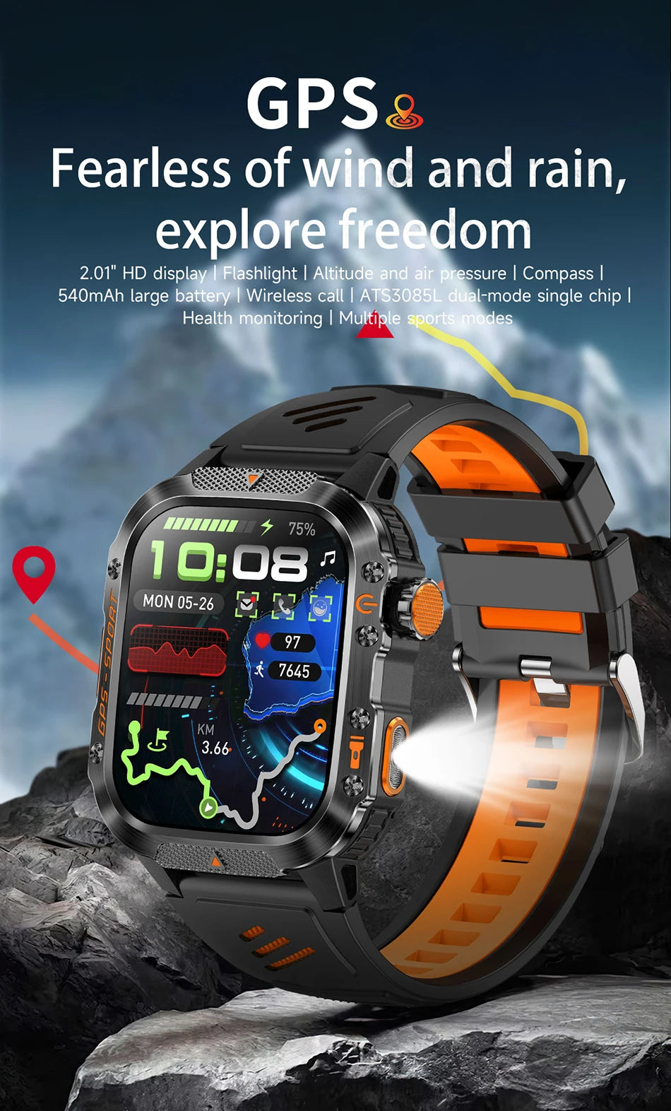 2025 New Dual-Frequency Satellite GPS Sports Smart Watch Compass Barometer Bluetooth Call 10ATM Waterproof Swim Smart Bracelet