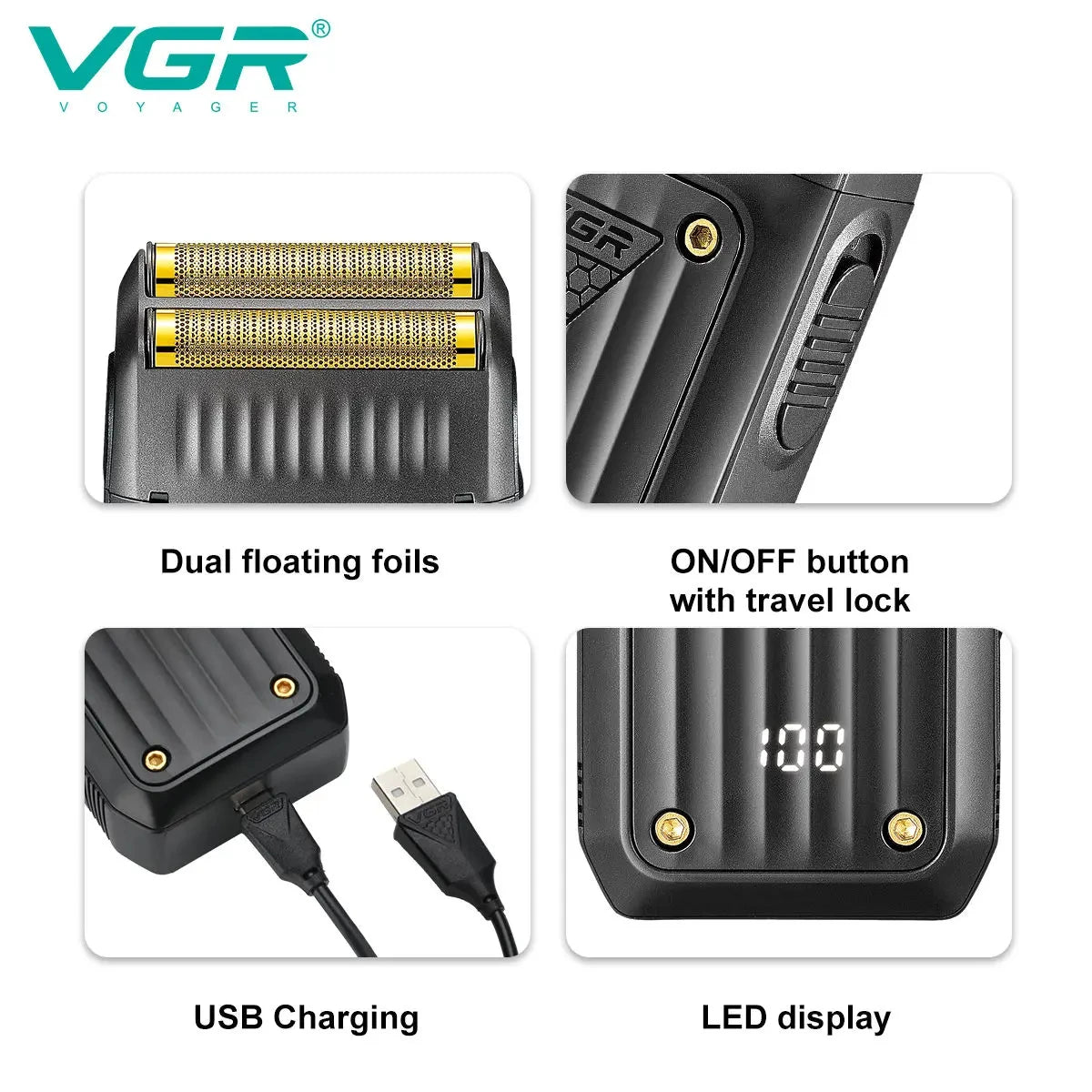VGR V-363 Convenient Shaver Mini Body Men's Shaver Home Reciprocating Blade Shaver LED Digital High Endurance Whitening Device