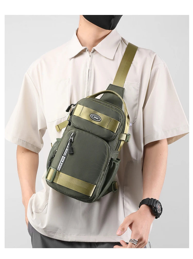 Fashionable Men's Crossbody Bag Student Casual Waist Bag Nylon Material Zipper Closure Soft Handle Multi-Compartment Pack