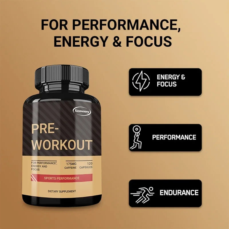 Pre-Workout Supplements - Helps with Energy, Endurance, Muscle Mass and Focus