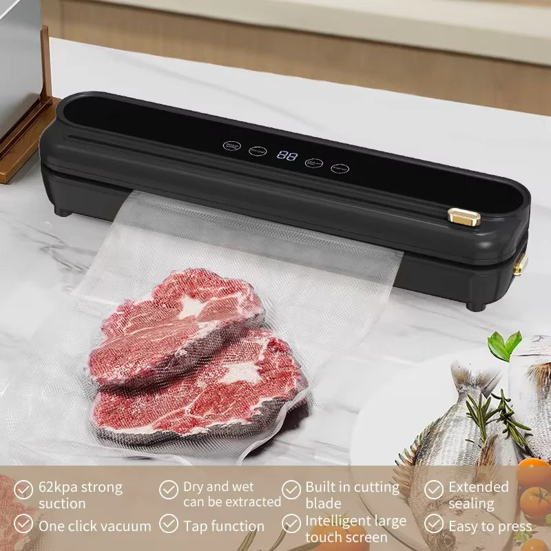 Electric Vacuum Sealer Food Storage Seal Touch Button Dry/Wet Built-in Cutter Kitchen Food Sealing Vacuum packaging machine