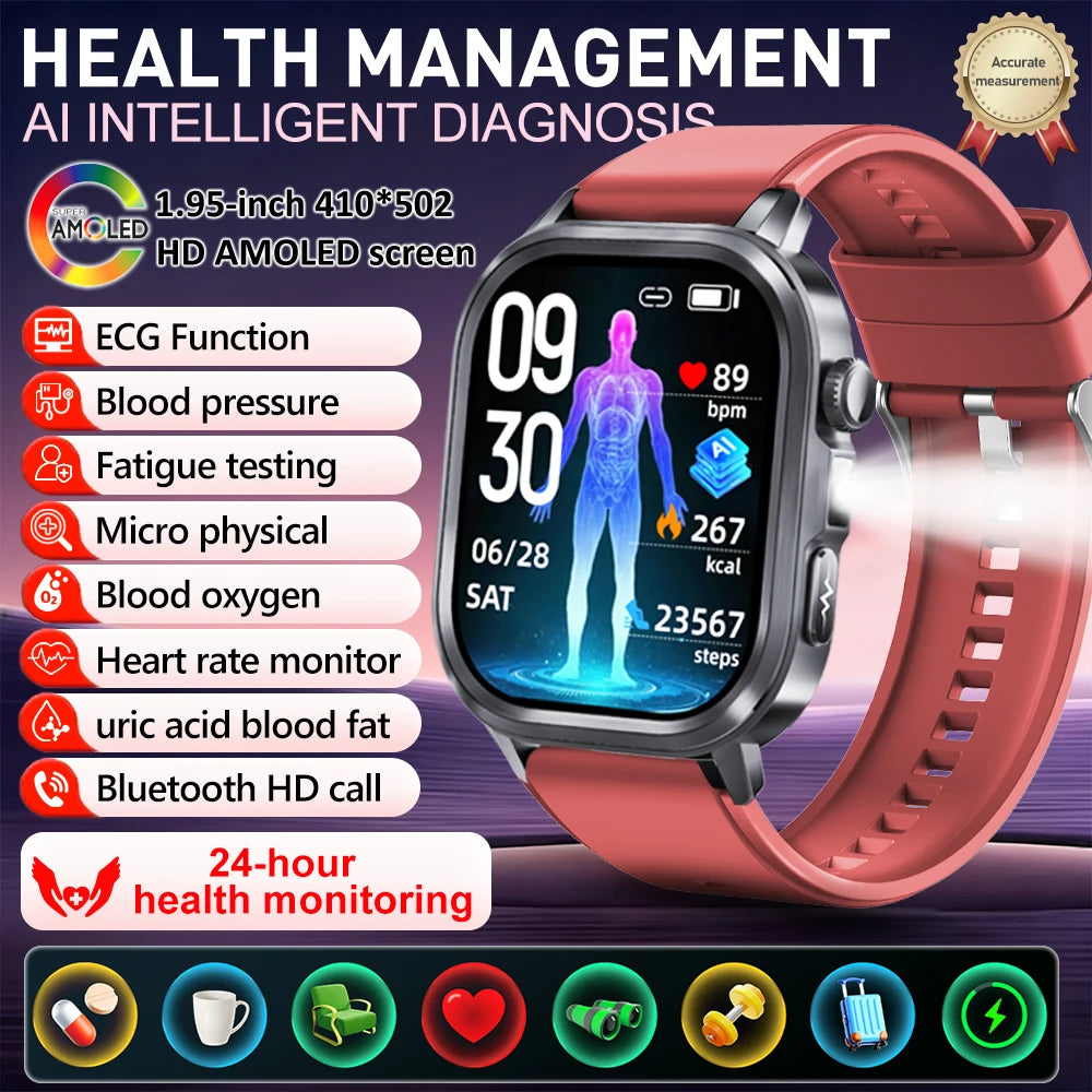 2025Nursing Level Uric Acid Blood lipids Smart Watch Men Blood Pressure ECG+PPG Clock Body Analysis Voice Call Health Smartwatch