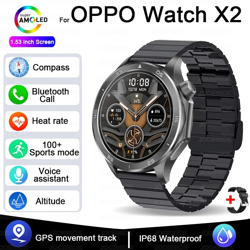 For OPPO Watch X Smart Watch Men High-end Business Men Bluetooth Call IP68 Waterproof Fitness Tracker Smartwatch Man 2025 New