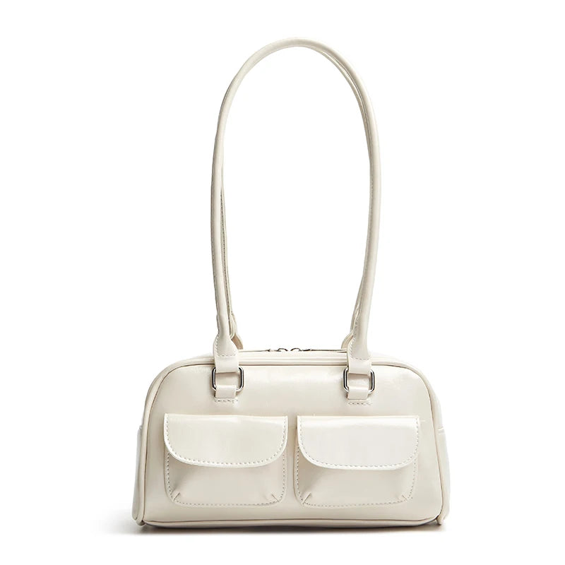 New women's bag fashion niche oil wax leather bowling bag multi-pocket armpit bag commuting handbag single shoulder bag