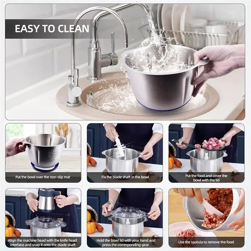 5L Food Processors Stainless Steel Multifunctional Electric Meat Grinder Kitchen Blenders  for Kitchen Meat Vegetables Blenders