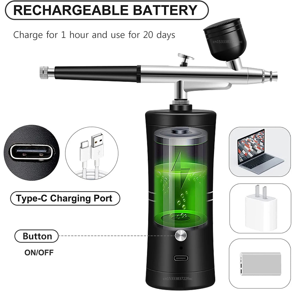Airbrush for Paint Cake Makeup Cordless Airbrush Sprayer Gun 0.3mm Nozzles Handhold Portable Airbrush Nail Kit with Compressor