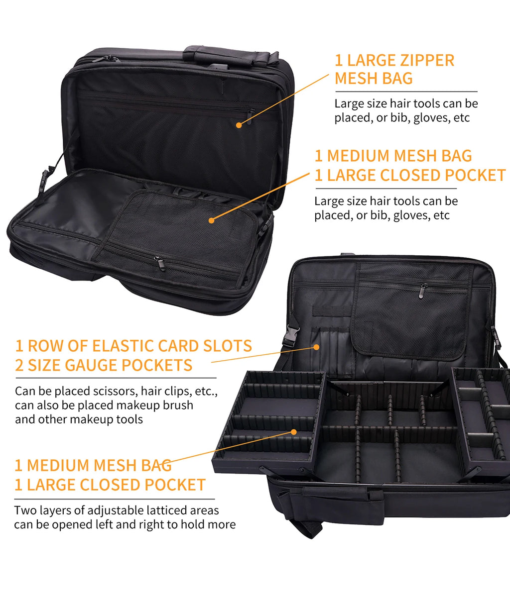 Adjustable Compartments Barber Backpack with USB Charging Port Travel Case for Hairstylist Tools Cosmetology Storage Bag