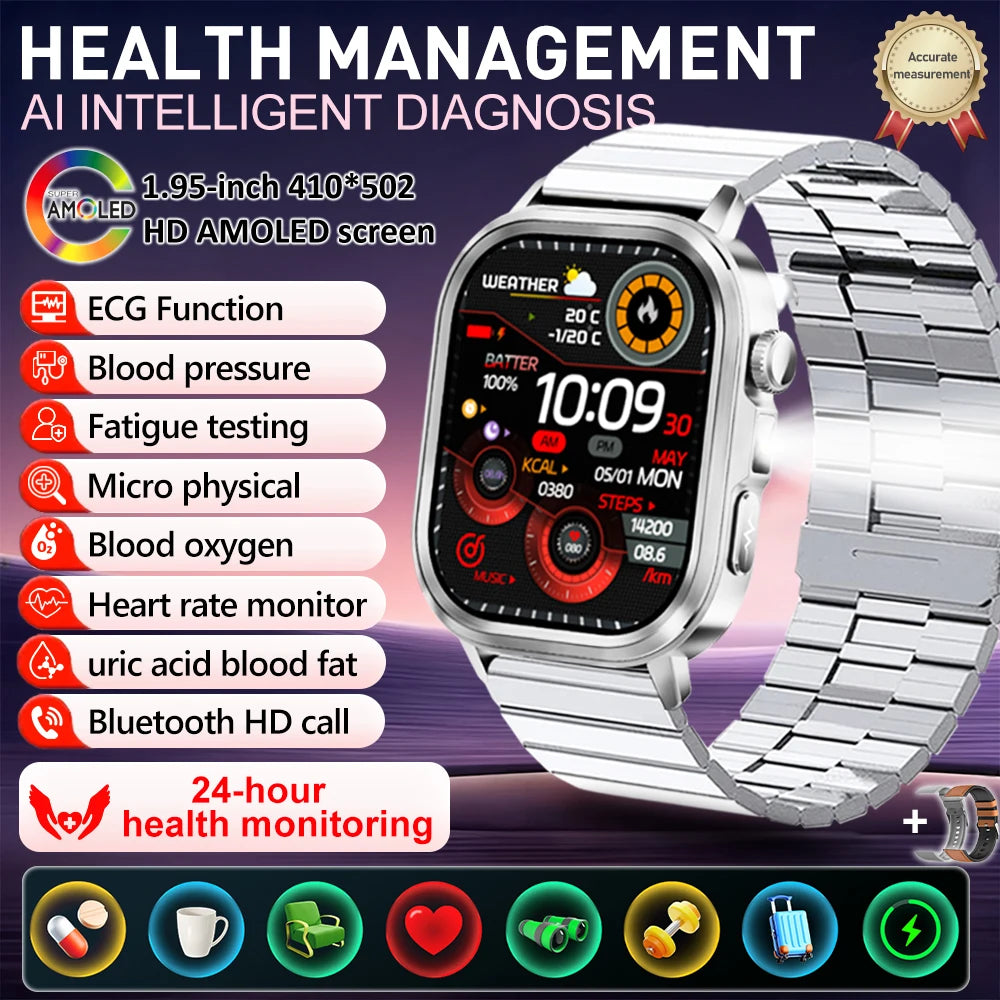 2025Nursing Level Uric Acid Blood lipids Smart Watch Men Blood Pressure ECG+PPG Clock Body Analysis Voice Call Health Smartwatch