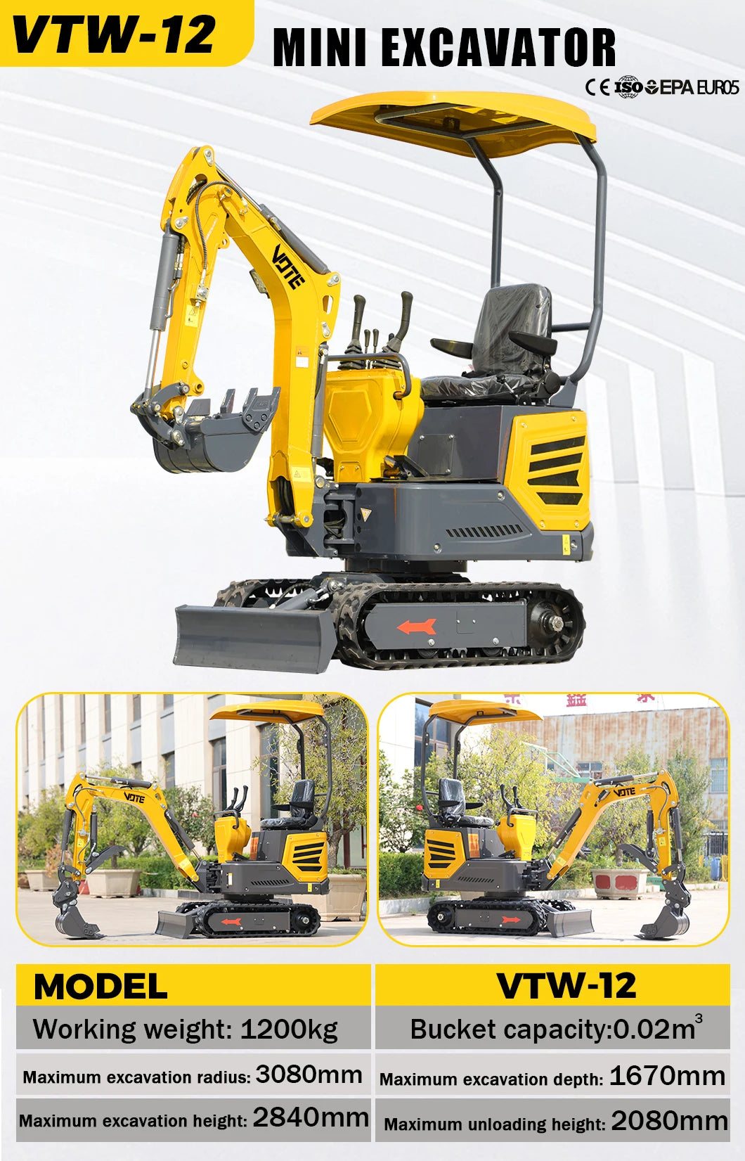 Best selling 1 ton 1.2 ton 1.6 ton 2 ton mini excavator multi functional hydraulic crawler customizable  gardening applications