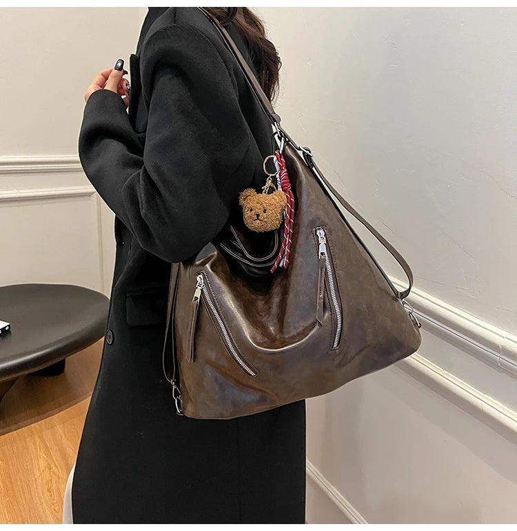 Retro Three-Use Large Capacity Commuter Tote Bag 2025 New Style Single Shoulder Backpack Crossbody Bag for Work Leisure