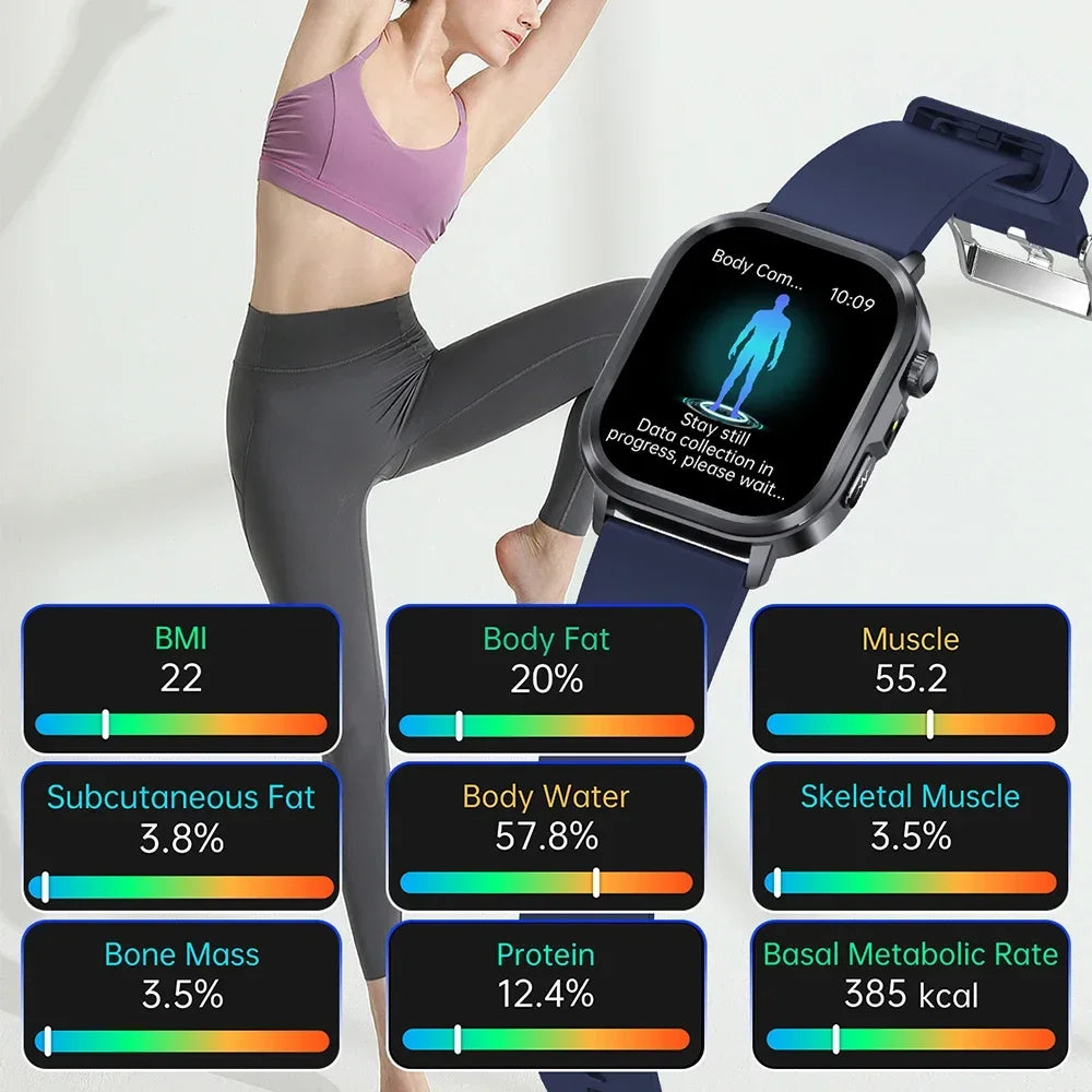 New Accurate Blood Pressure Smart Watch Uric Acid ECG+PPG Blood Oxygen Body Analysis Body Fat LED Flashlight smart watches 2025