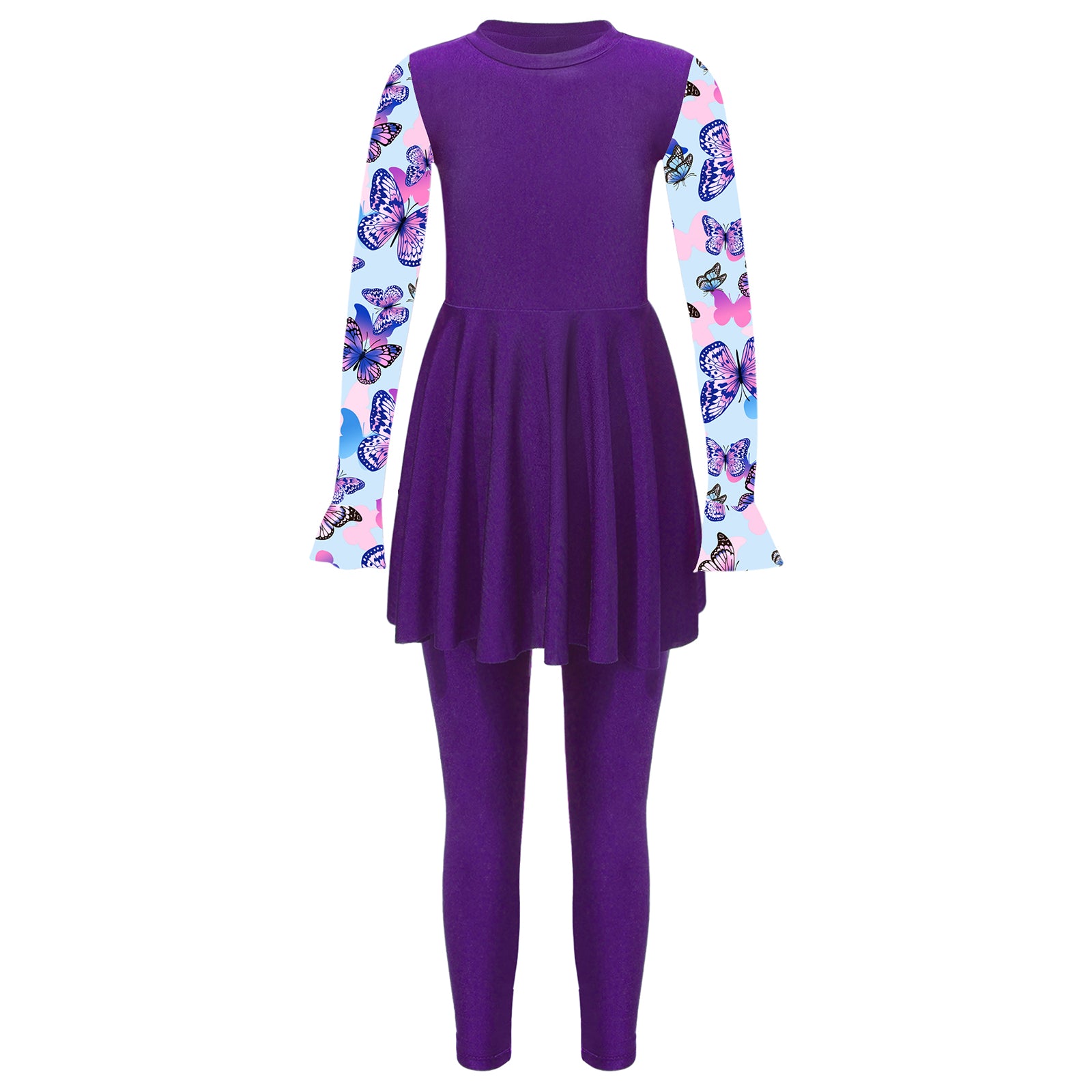 Girls Swimsuits 2 Piece Rash Guard Set UPF 50 Sun Protection Long Sleeve Swim Dress with Leggings Kids Full Body Cover Beachwear