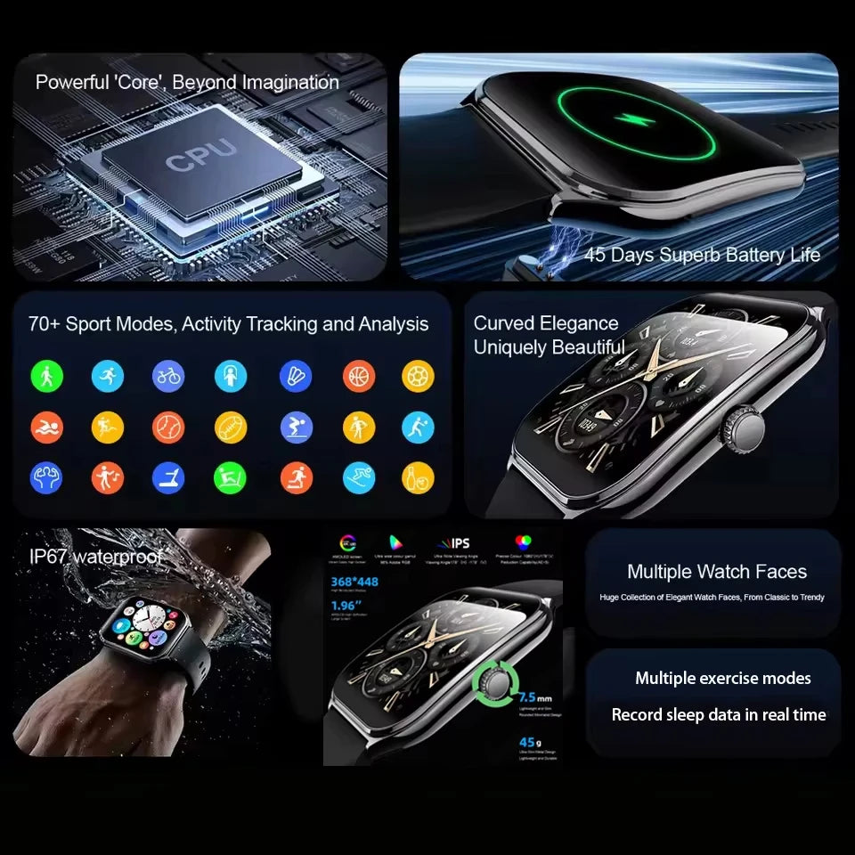 2026 New Ultra Thin AMOLED Smart Watch Men 386*448HD Screen Fashion Women Sports Bracelet BT Calling Waterproof Smartwatch gift