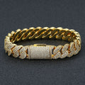 Luxury 24K 9999 Pure Gold real gold Hip Hop Wide 14mm Flip Buckle Full Diamond Cuban Chain Men's Bracelet