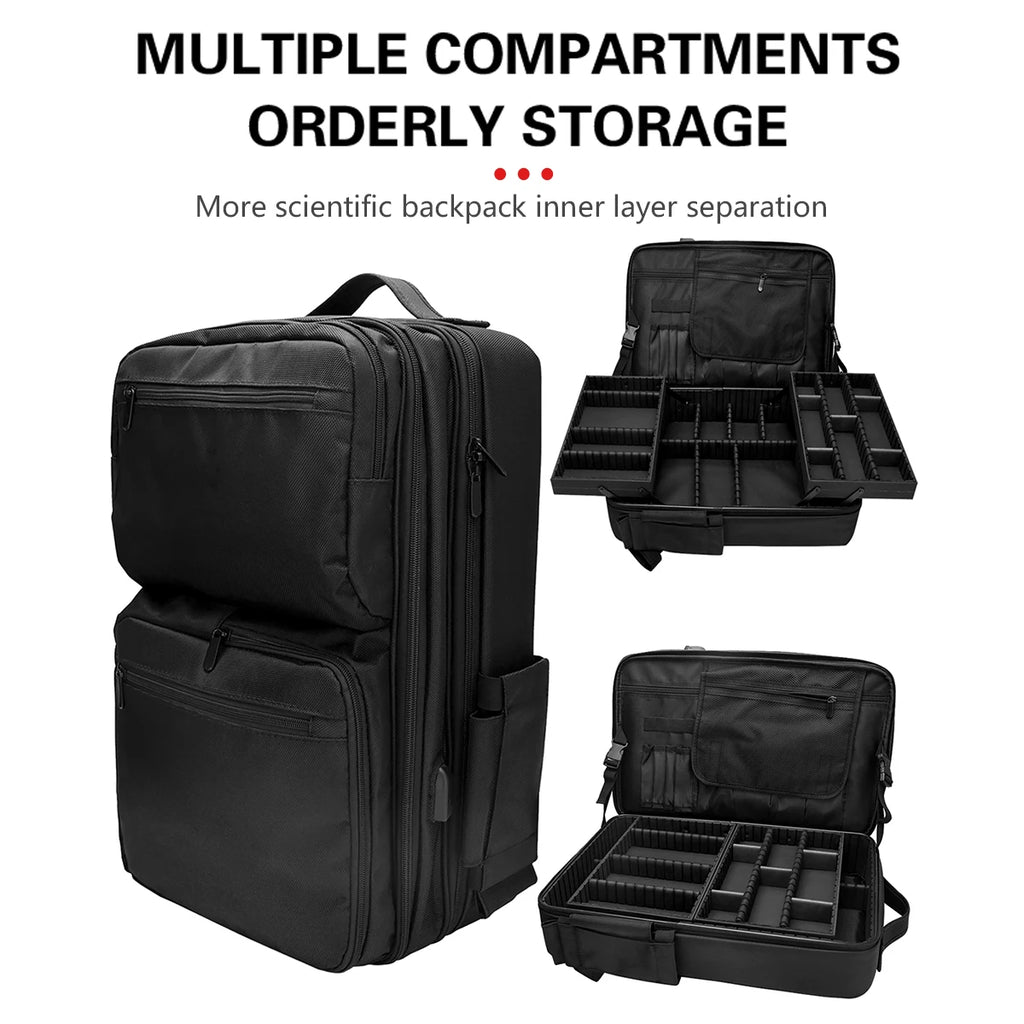 Adjustable Compartments Barber Backpack with USB Charging Port Travel Case for Hairstylist Tools Cosmetology Storage Bag