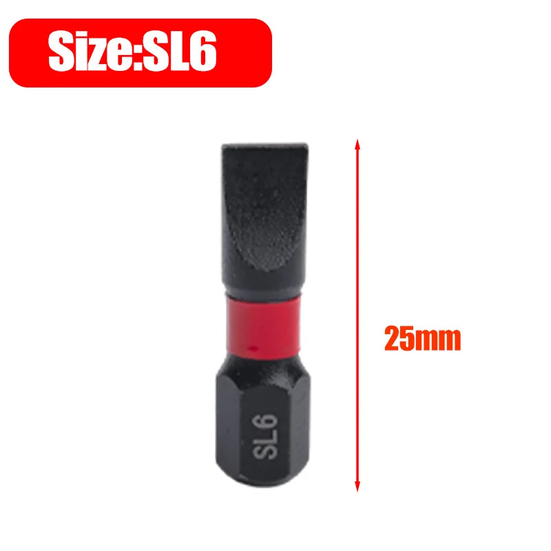 Slotted crewdriver Bit Hex Shank Magnetic Flat Head Bits 1/4" S2 Steel Screw Driver Bit for Power Tools SL3/SL4/SL5/SL6/SL7
