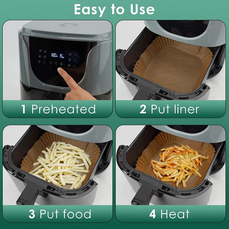 50-300Pcs Large Hot Air Fryer Paper Liners 23cm Square Airfryer Disposable Special Parchment Paper Trays 9inch Oven Baking Molds