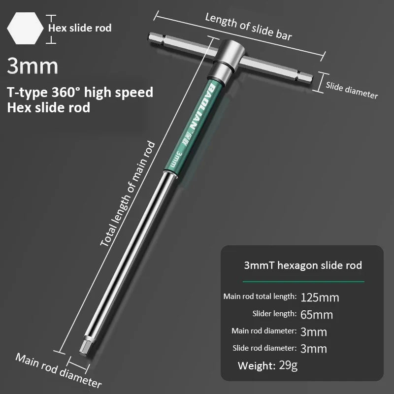 T/L Torx Screwdriver T-Type Allen Hex Wrench 2/2.5/3/3.5/4/4.5/5/6/8/10MM Extended T-Type Chrome Spanner Socket Wrench Hand Tool