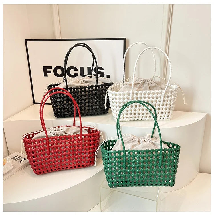Hollow out Woven Beach Vacation Shoulder Backpack Women's Bag Casual Simple Style Double Strap Handbag for Daily Use