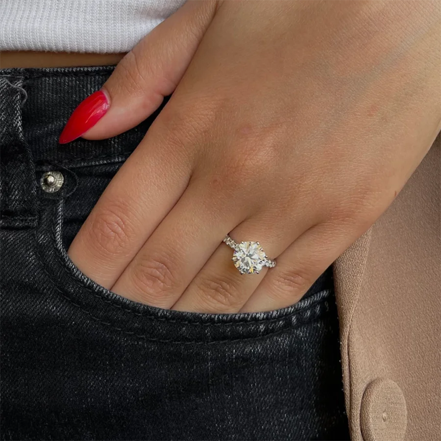 AEAW 14K White Gold Round Cut Lab Grown Diamond Engagement Ring 2 Carat CVD HPHT Lab Grown Diamond Engagement Ring Set IGI