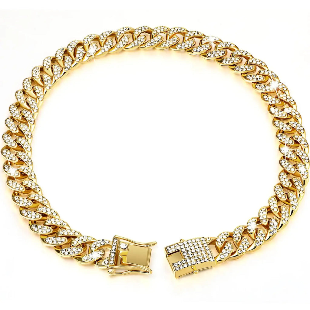 1/2pcs Pet Dog Collar Cat Chain Diamond Walking Metal Chain Collar With Design Secure Buckle Jewelry Accessories Cuban Collar