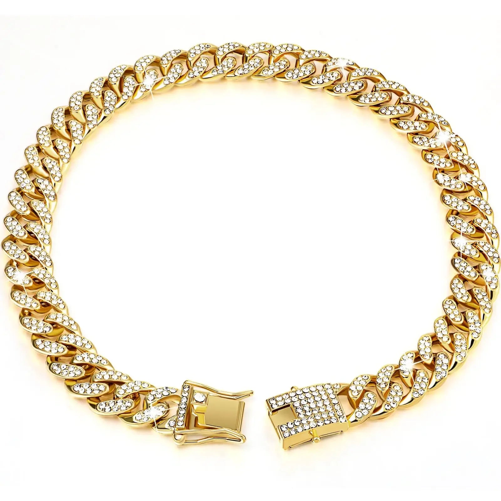 1/2pcs Pet Dog Collar Cat Chain Diamond Walking Metal Chain Collar With Design Secure Buckle Jewelry Accessories Cuban Collar