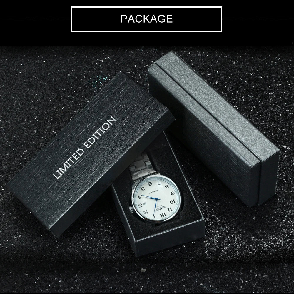 Winner Classic Business Watch for Men Retro Calendar Blue Hands Automatic Mechanical Watches Top Brand Luxury Steel Leather Belt