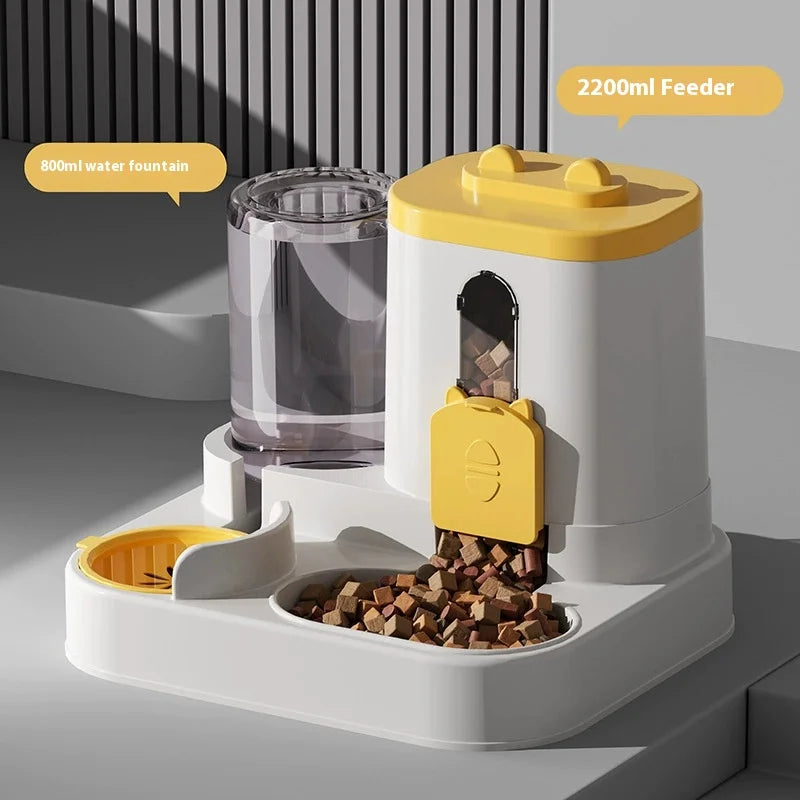 1EE 1Automatic Cat Feeder & Water Fountain Set - Food Grade Plastic - for Cats & Dogs - Gravity Feed Design