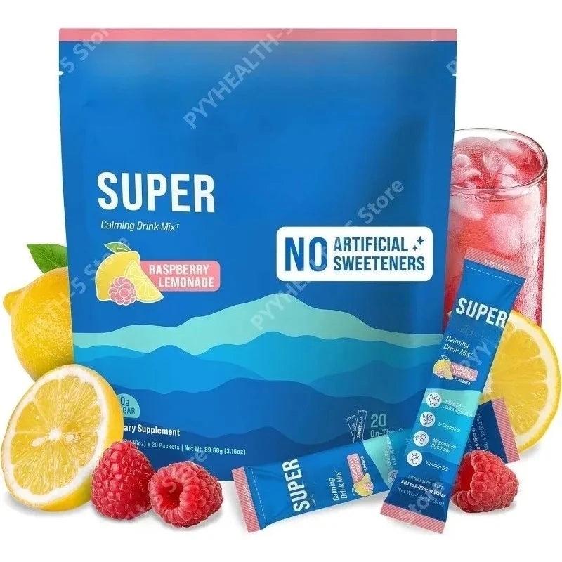 Powdered Drink Mix, Cortisol Reducer and Sleep Aid Supplement L Theanine Magnesium Glycinate, Vitamin D 3 No Sugar Non GMO 20 Ct