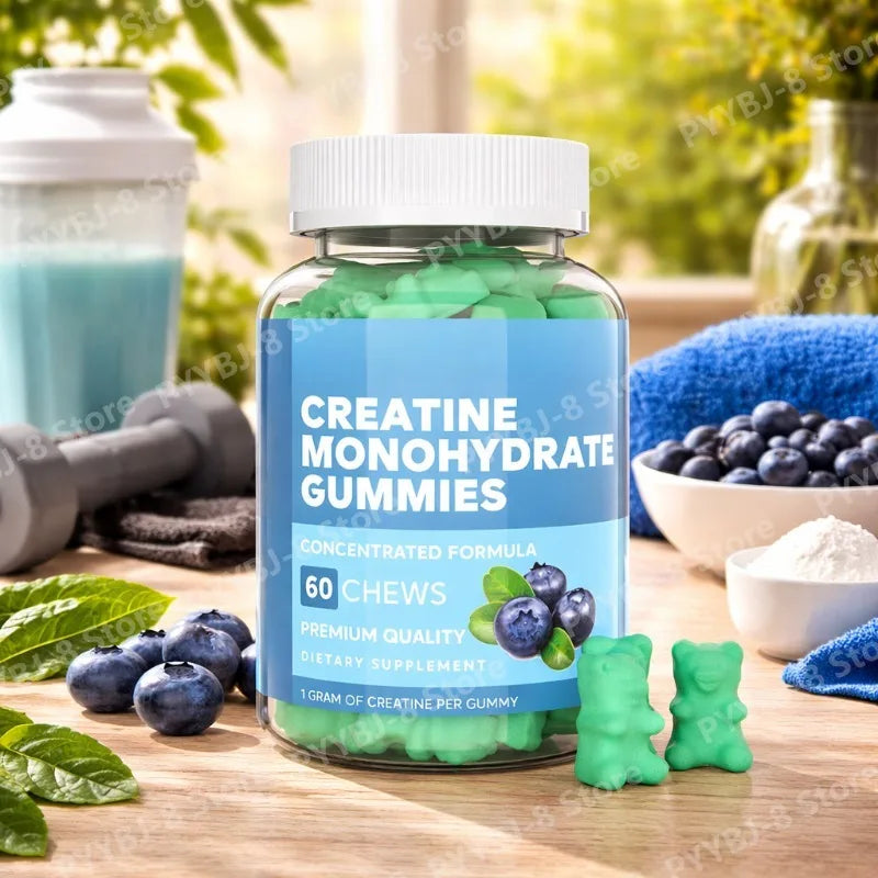 Creatine Monohydrate Gummie Blueberry Flavor 60pcs with 1000mg Creatine & Sodium Support Recovery After Exercise Muscle Strength
