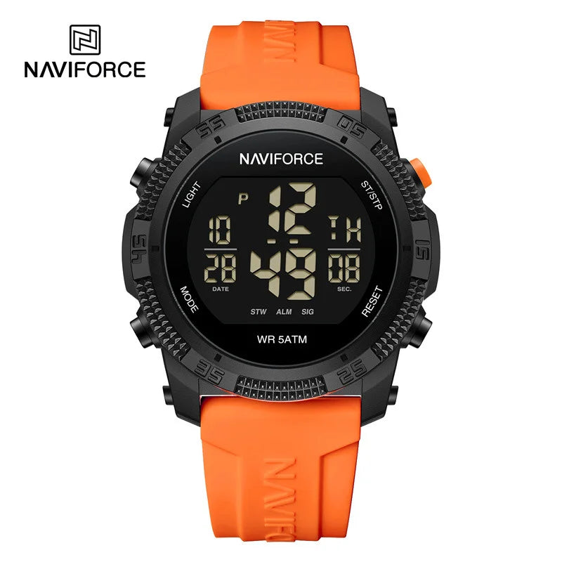 NAVIFORCE NF7104 Men's LCD Digital Leisure Date and Week Alarm Clock Waterproof Silicone Strap Electronic Premium Watch