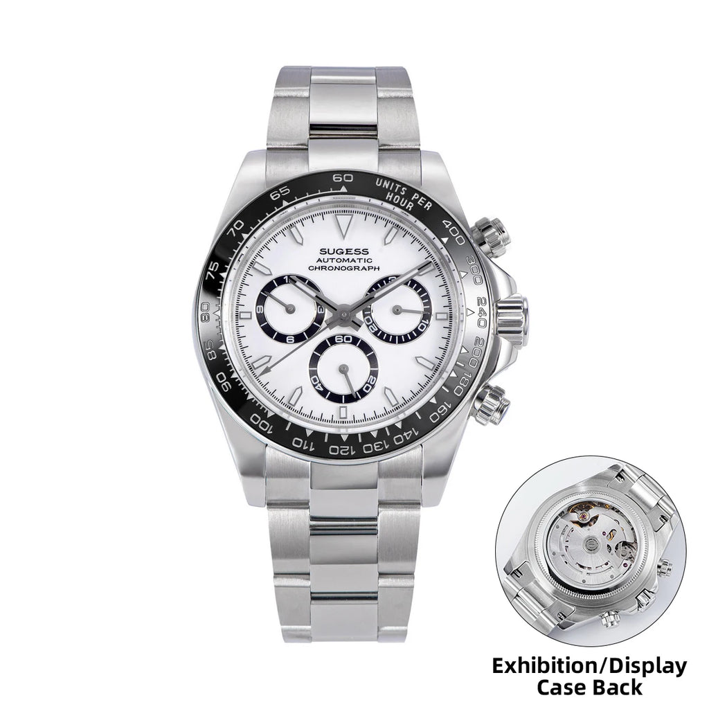 Sugess Diving Mens Watch Panda Automatic Mechanical Chronograph Peacock SL4801 Movement Wristwatch Waterproof Ceramic Bezel New