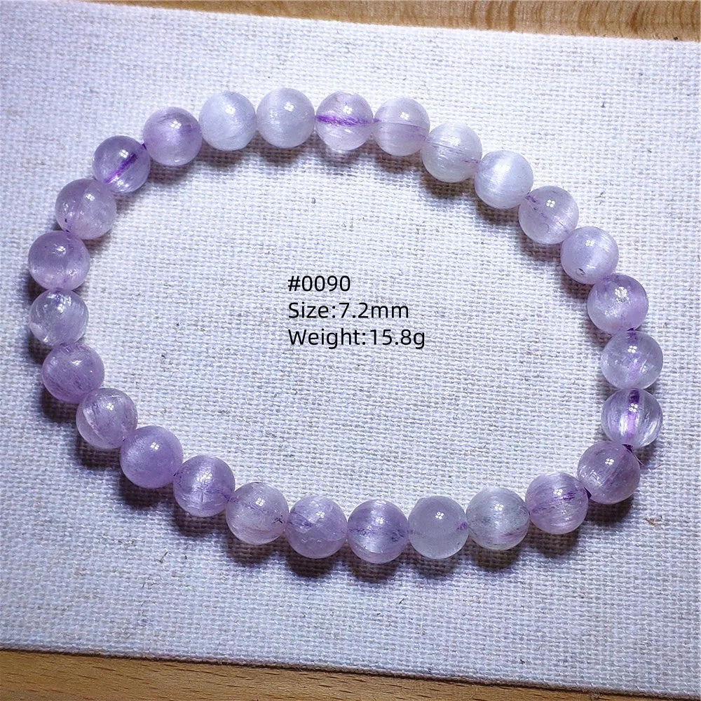 Natural Purple Kunzite Clear Round Beads Bracelet Jewelry Women Men Colorful Kunzite Bracelet Cat Eye Women Men AAAAAA