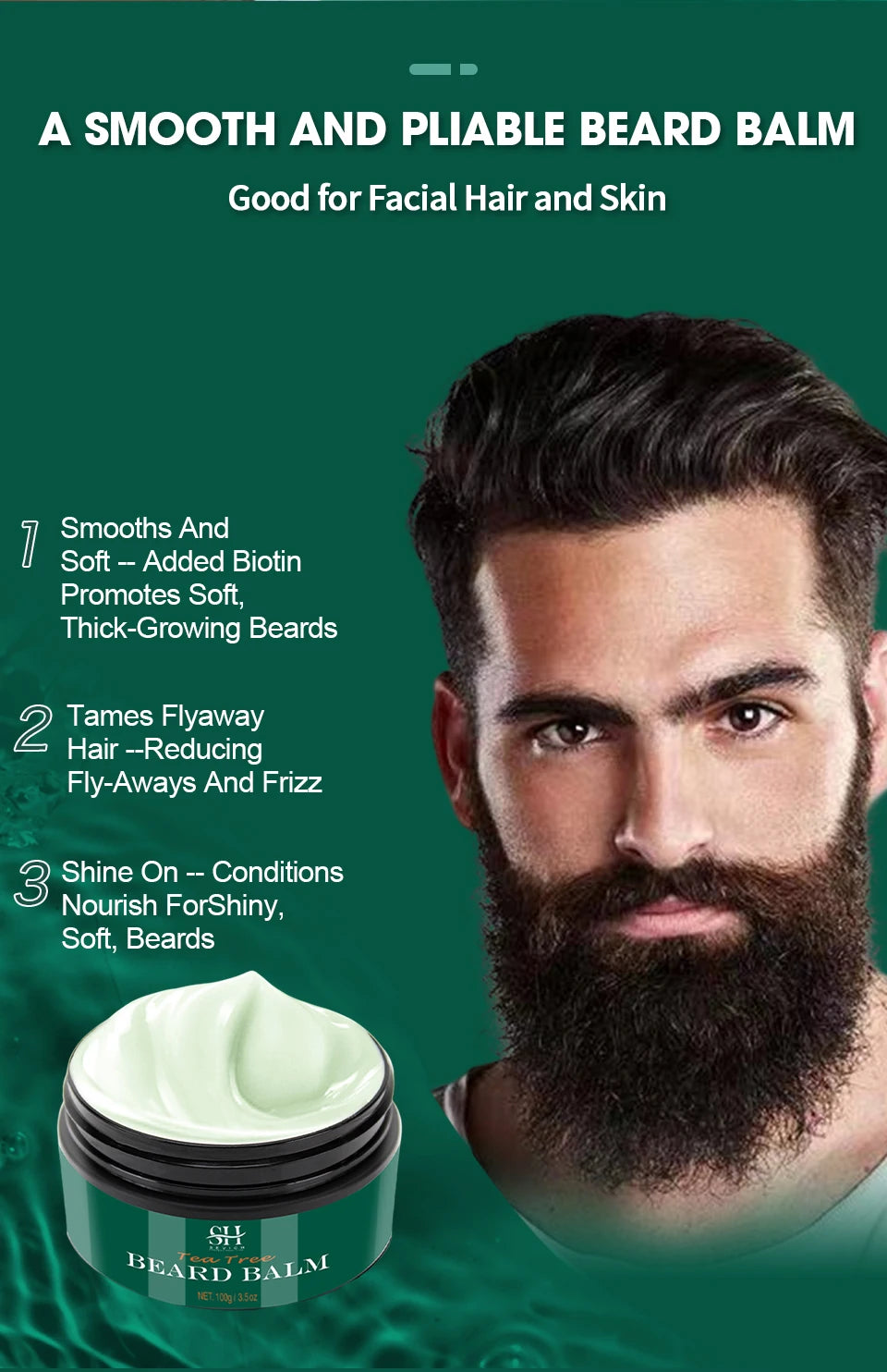 Natural Beard Balm Wax Tea Tree Beard Style Cream Soften Moisturize Thicken Professional Mustache Cream Beard Care For Gentlemen