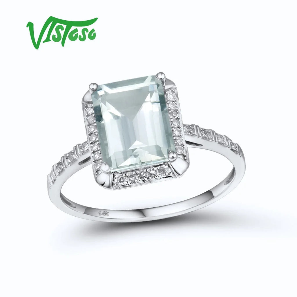 VISTOSO 14K 585 White Gold Rings For Women Shiny Diamond Limpid Sky Blue Topaz/Green Amethyst Anniversary Classic Fine Jewelry