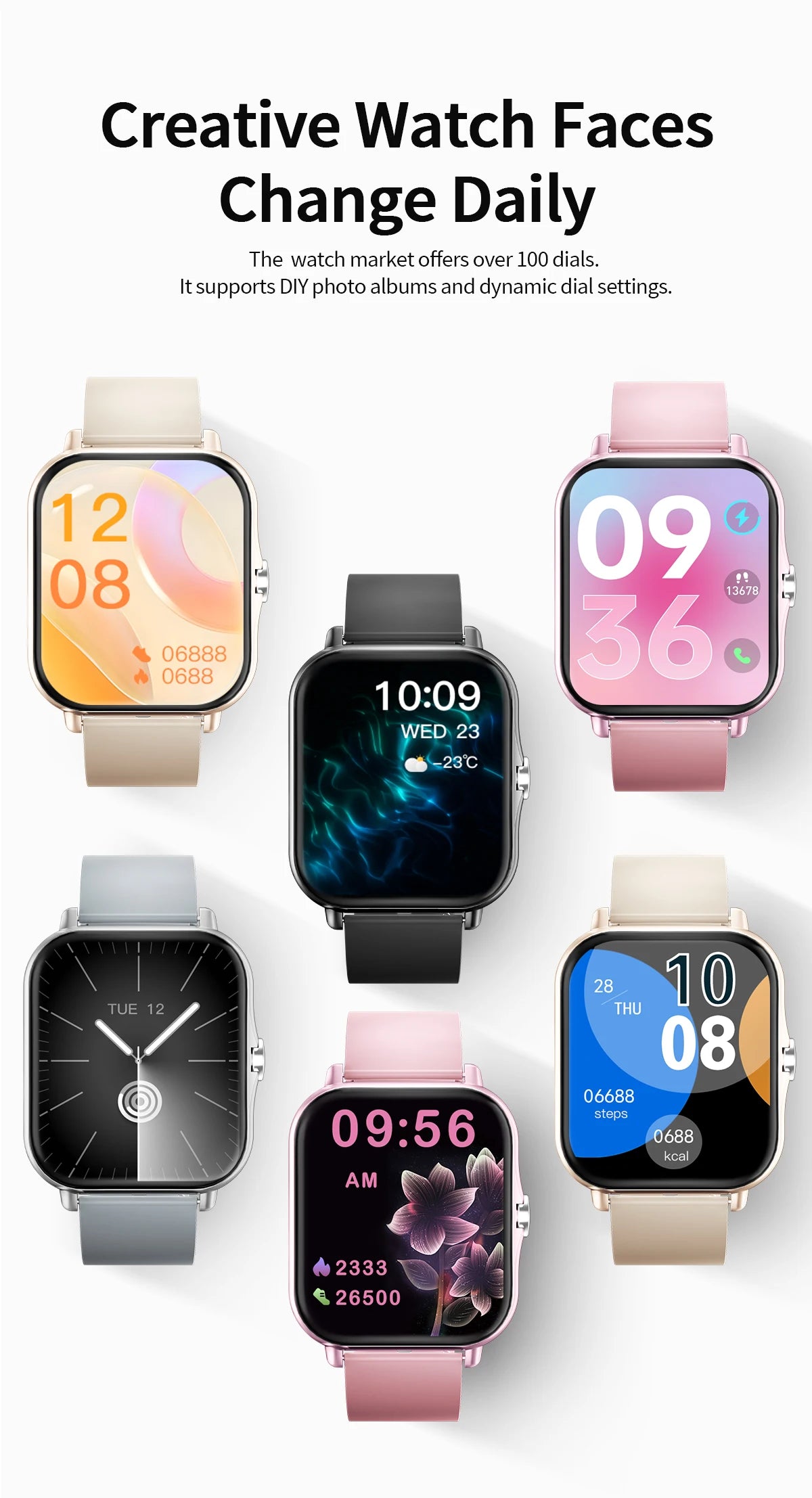 NEW Smart Watch Full Screen Multi-color Watch Strap Wireless Call For Android/IOS Message Reminder Outdoor Sport Watch Men Women