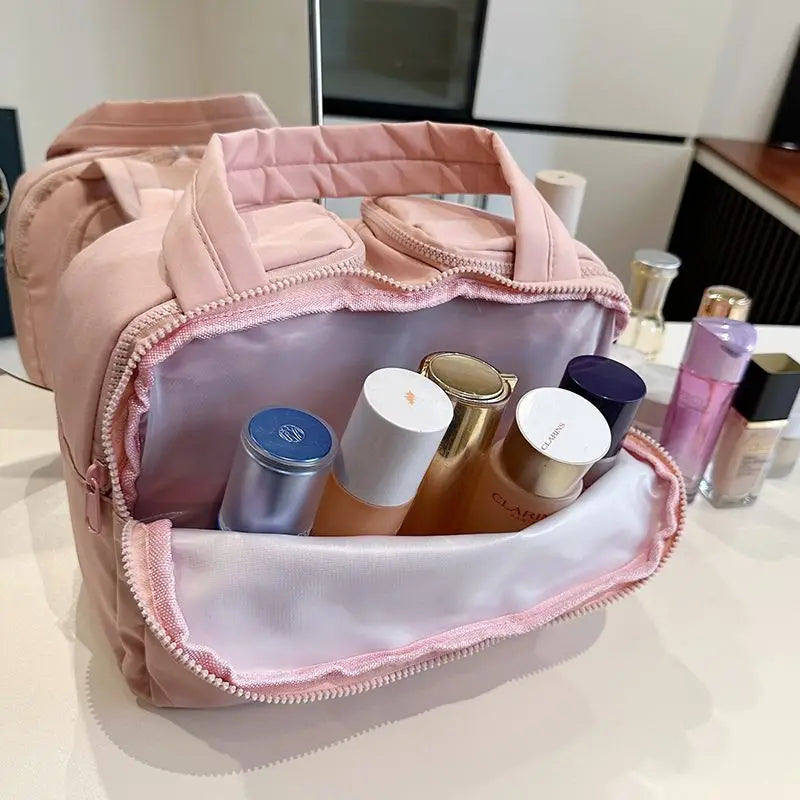 Portable Large Capacity Waterproof Cosmetic Storage Bag Handheld Travel Toiletry Bag Cosmetic Bag Durable Leather Bag